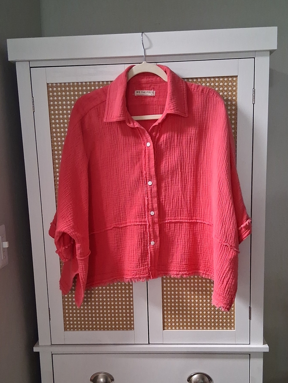 We The Free Coral-Pink Button-Down Gauze Shirt - Picture 1 of 5